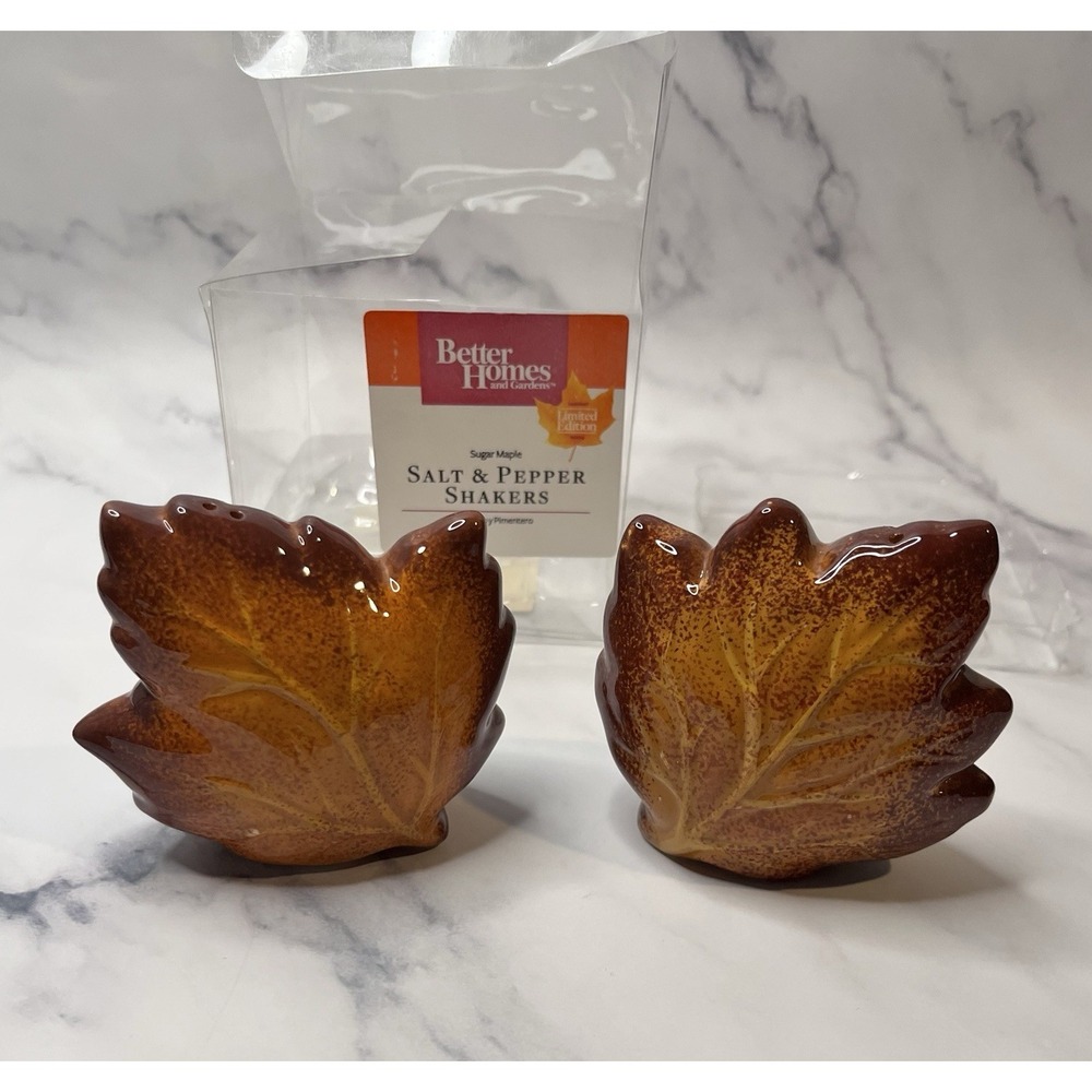 Better Homes & Gardens Sugar Maple Leaf Salt & Pepper Shakers Rustic Farmhouse